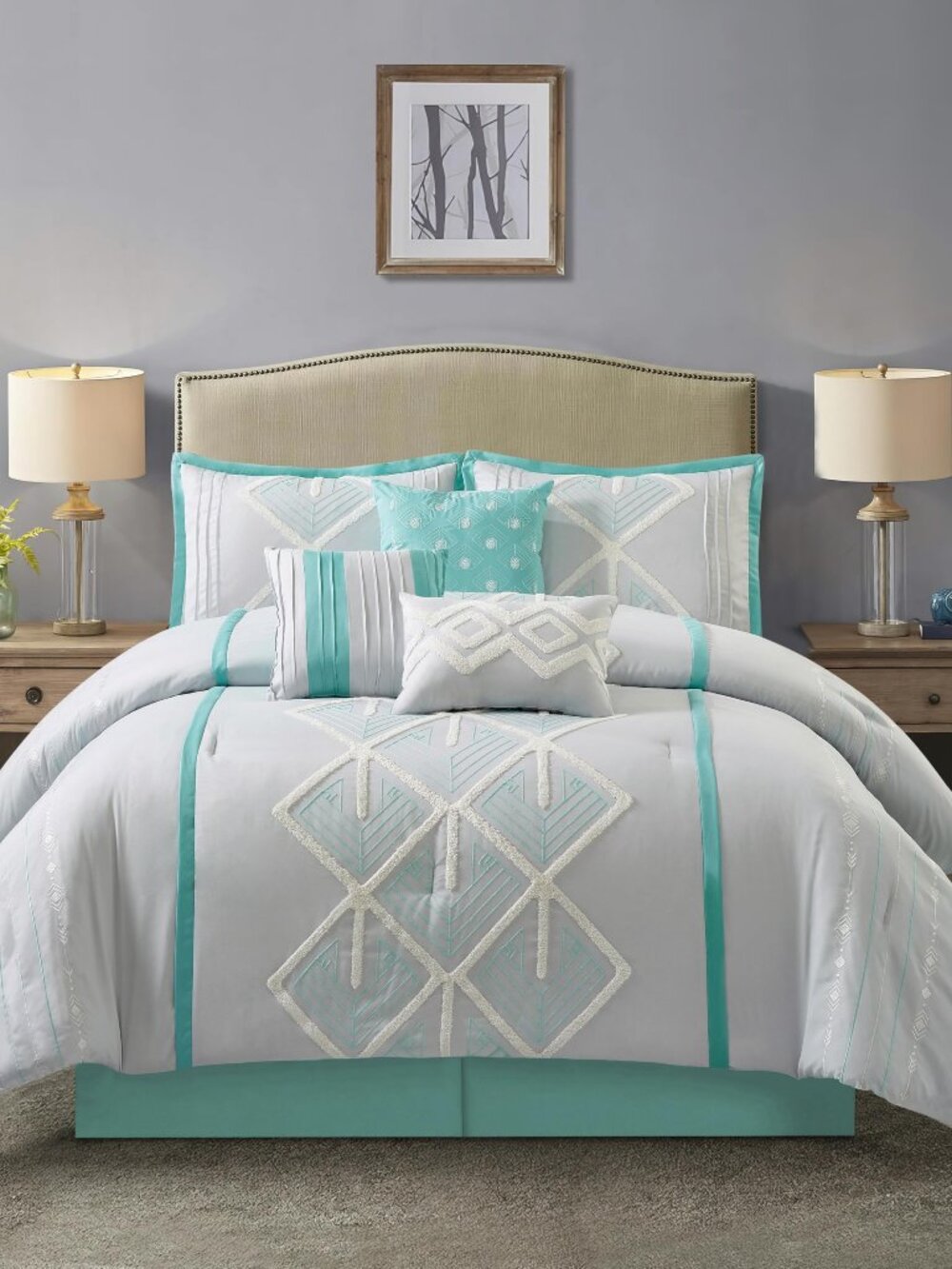 Stratford Park Blue Comforter Set California King 7 Piece Matching Bed Skirt